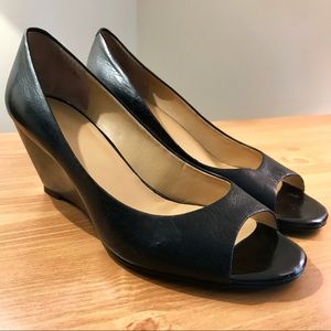 Nine West Black Leather Wedges